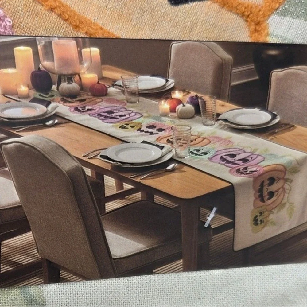 Max‎ Studio Colorful Pastel Pumpkin Table Runner Halloween Decor
